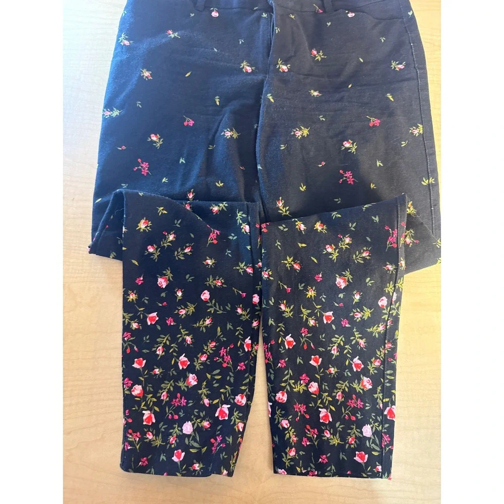 Old Navy Pixie Kids Mid-Rise Floral Rose Black Slim Tapered Pants Size 8